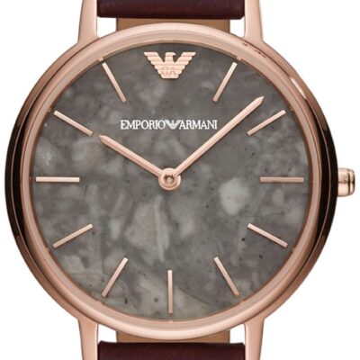 Emporio Armani Quartz Grey Dial Brown Leather Strap Watch For Women - AR11172